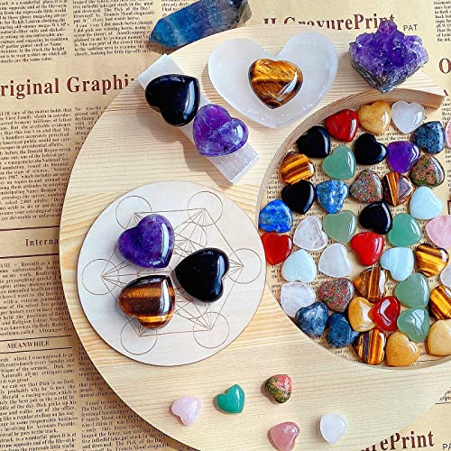 QINJIEJIE 3 PCS 1.2" Large Heart Crystal Amethyst Obsidian Tigers Eye Stone YD - 1.2" Large -3PCS