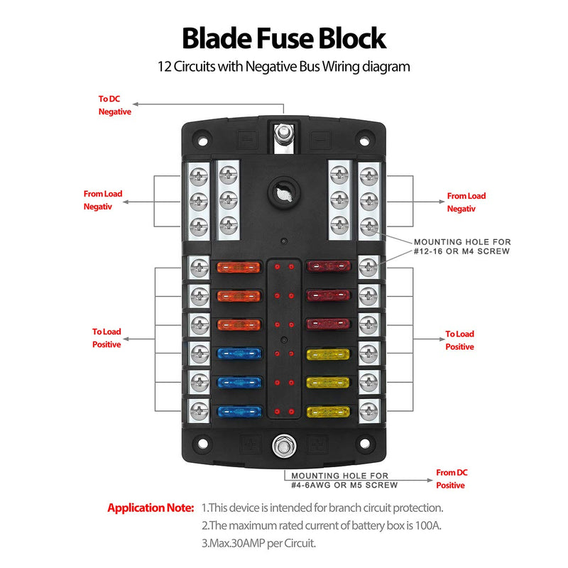 [Australia - AusPower] - 12 Volt Fuse Block, Waterproof Boat Fuse Panel with LED Warning Indicator Damp-Proof Cover, 12 Circuits with Negative Bus Fuse Box for Car Marine RV Truck Block DC 12-24V 
