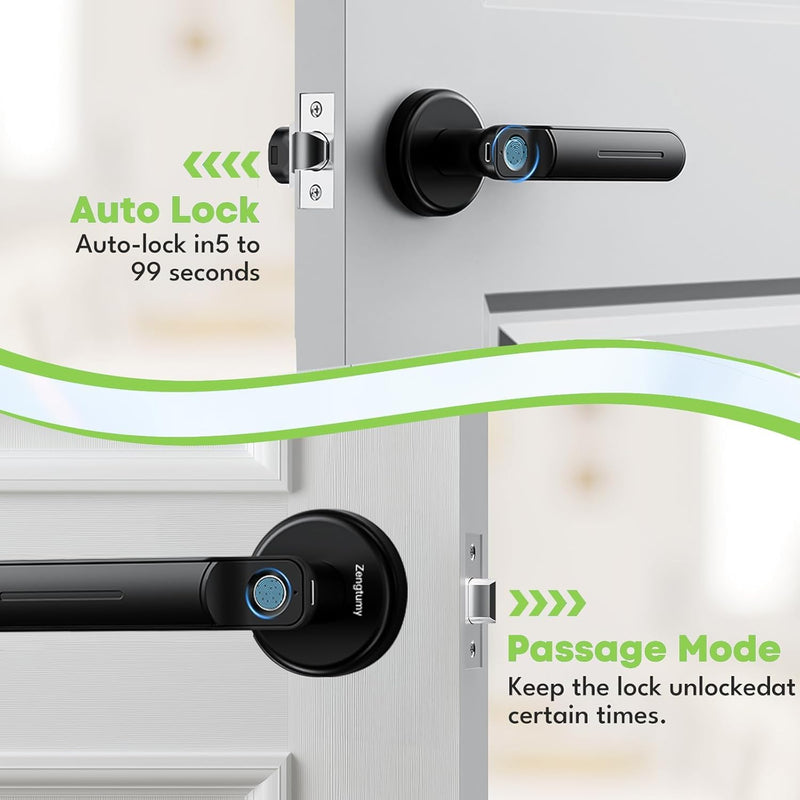 Keyless Entry Door Lock with Fingerprint/Key-Smart Door Lock for Home, Hotel, Office, Apartment-Black black 02