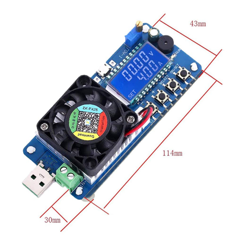 [Australia - AusPower] - 1Pcs DC Electronic Load Tester FX25 4A 25W/FX35 5A 35W Constant Current USB Power Detector Battery Capacity Tester Adjustable Resistor LCD Display FX35 