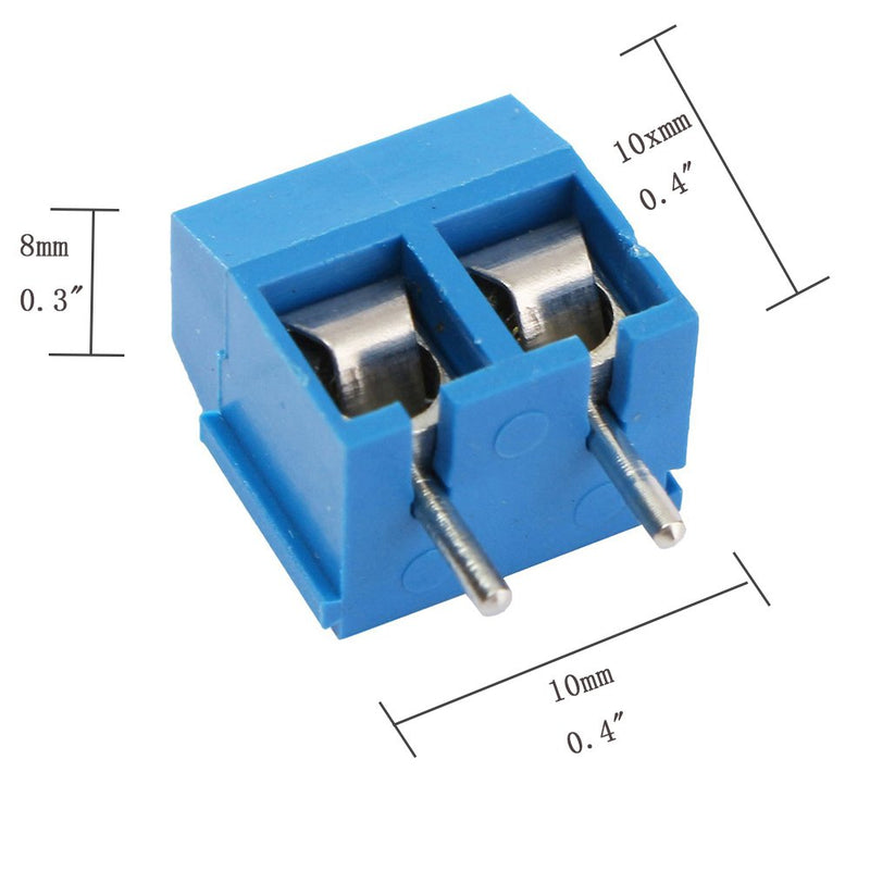 2 Pin 5mm Pitch PCB Mount Screw Terminal Block Connectors, Pack of 50 Pcs