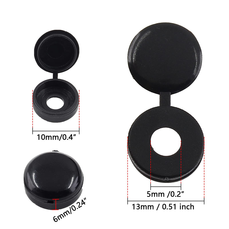 [Australia - AusPower] - Litoexpe 200 Black 5mm Plastic Hinged Screw Caps, Flip Tops for Screw Protection 5mm ID 