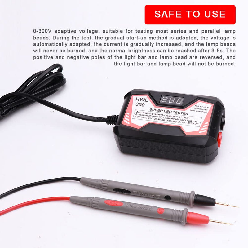 [Australia - AusPower] - LED Lamp Bead TV Backlight Tester with Power Switch/Probe Pens/Power Cable, 0-300V Adaptive Voltage LED Strip Lamp Beads Light Source Testing Tool for All LED Lights Repair (Black) 