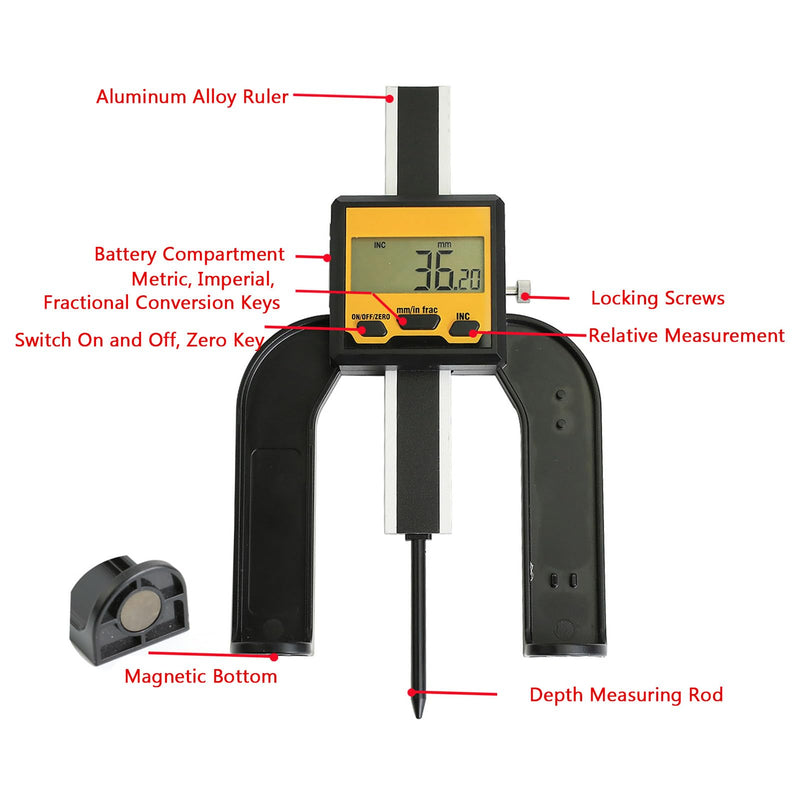 [Australia - AusPower] - Digital Height Gauge, 80mm Height Gauge Depth Gauge for Saw Table Thickness Gauge with Magnetic Feet for Woodworking Construction 