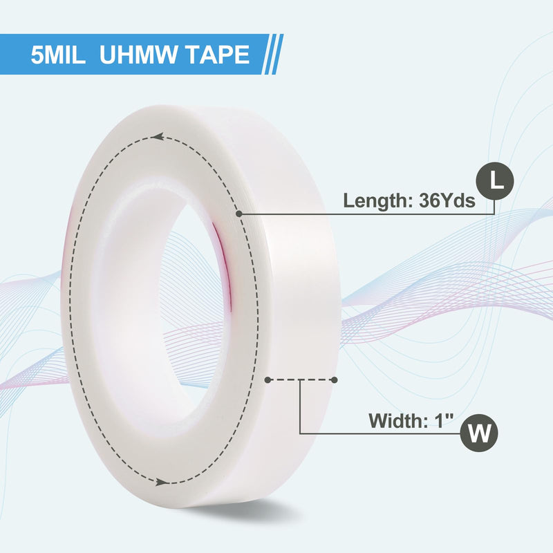 KitchenRaku UHMW (Ultra-high Molecular Weight) Polyethylene Tape, Low Friction Tape Noise Reduce & Surface Protect, Anti Squeak Tape for Wood, Drawers, Cabinets, Curtains (Translucent, 1" x 36Yds) Translucent