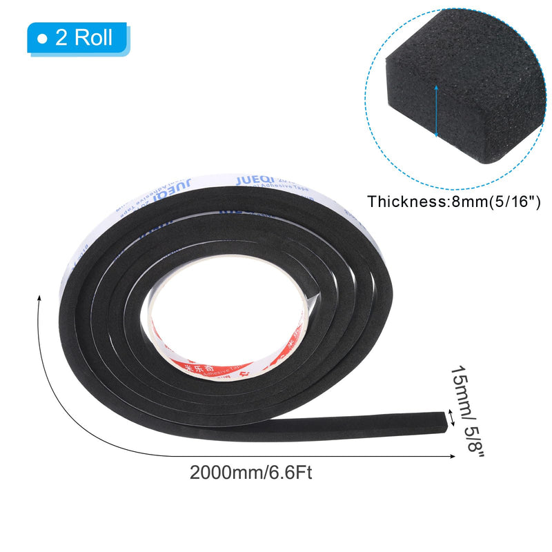 PATIKIL 5/8" W x 5/16" T x 6.6Ft Insulation Foam Tape, 2 Rolls Self-Adhesive EVA Weather Stripping for Wrap Pipe Door Window Insulation Soundproof Anti Vibration Collision, Black 5/8"W x 5/16"T