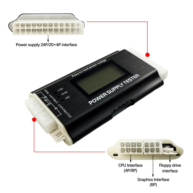 [Australia - AusPower] - Computer PC Power Supply Tester, Power Supply Host Inspection Maintenance Tester Tool with LCD Display, 20/24 4/6/8 Pin Power Supply Tester for ATX/ITX/TFX/BTX Power Supplies 