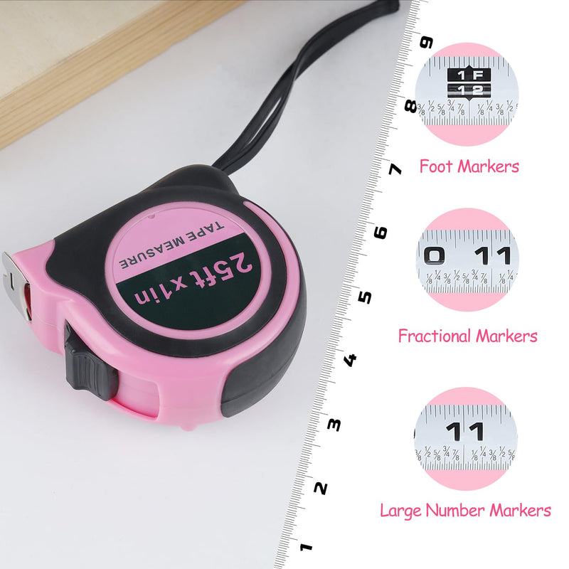 [Australia - AusPower] - Lichamp Pink Tape Measure 25 Feet, Measuring Tape 1 Pack 25ft x 1in with 1/8 Fractions 