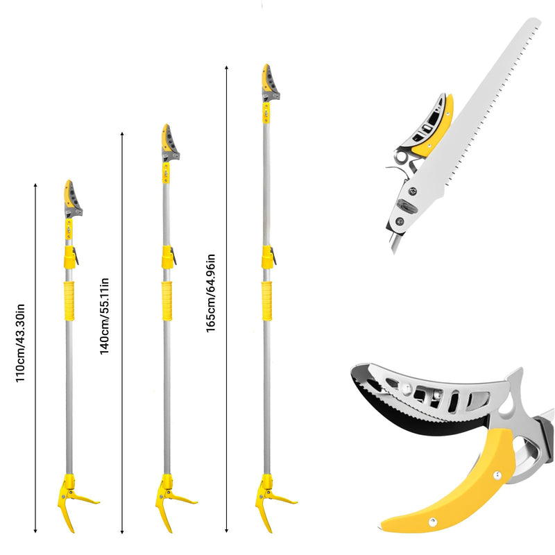 Telescopic Pole Pruner and Fruit Picker for Garden | Cuts Branches Up to 1 Inch | Rotating & Locking Head | Lightweight Aluminum Extendable Handle (3.28 to 5.25 FT)，Yellow