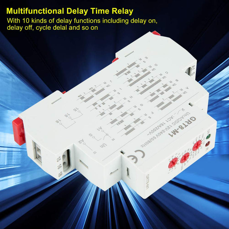 12V-240V Time Delay Relay, Timer Relay, Multifunction Time Relays, with 10 Functions Rail Mount AC DC, for LED Turn Signal, Home