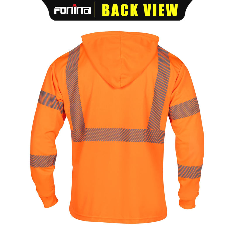 FONIRRA Safety Reflective High Visibility Long Sleeve T Shirts with Hood for Men Construction Work ANSI Class 3 Orange_hoodie X-Large