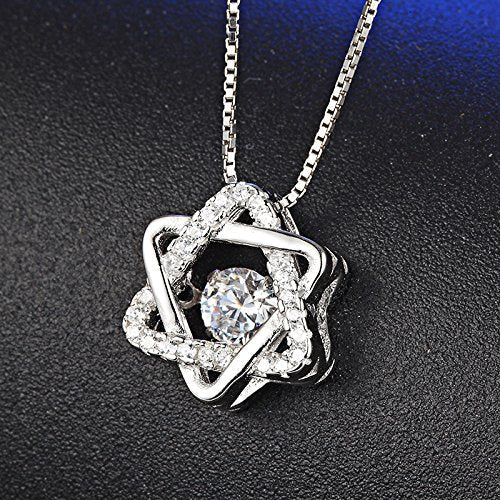 Sterling Silver Hexagram Jewish Star of David Six Pointed Pendant Necklace With Clear Crystal