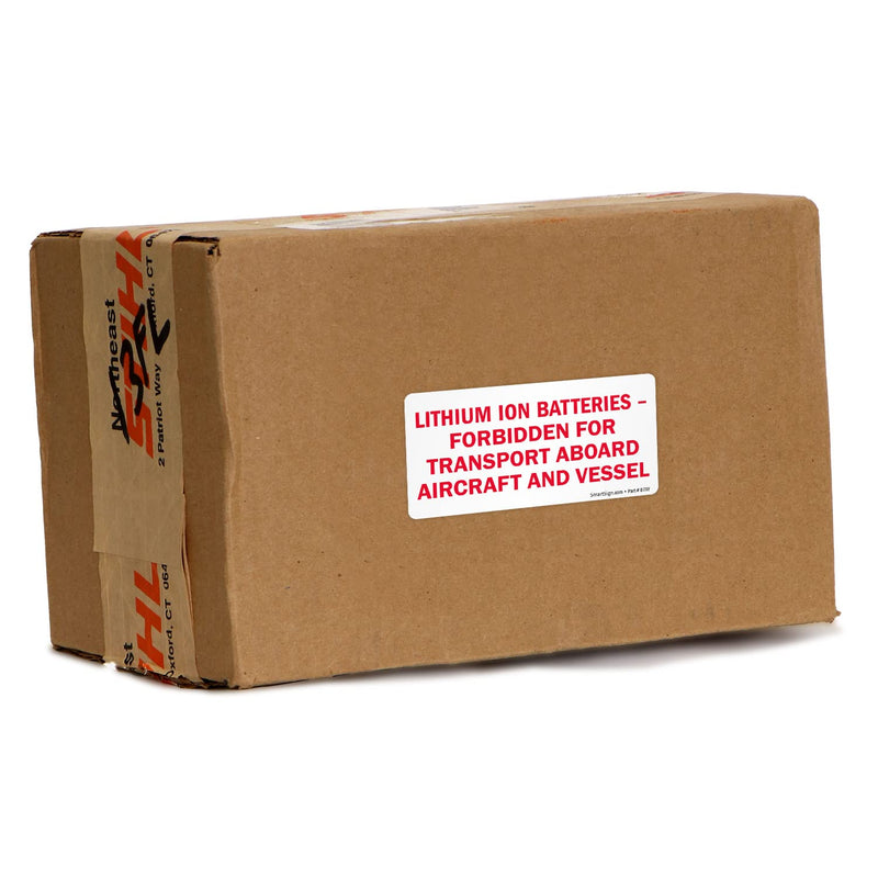 SmartSign Pack of 250 Lithium Ion Batteries Forbidden for Transport Aboard Aircraft Labels in a Roll, 2 x 4 inch, Semi-Gloss Paper