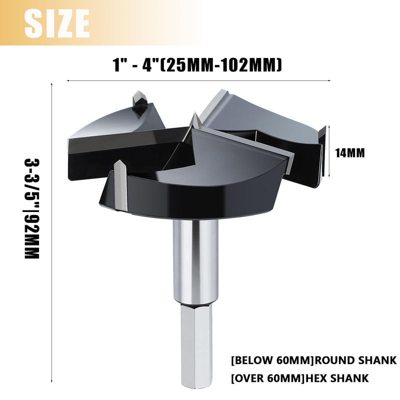 3-1/2" | 89mm Forstner Drill Bit,Triple Flute Tungsten Carbide Tipped - for Hard Wood,Soft Wood Woodworking Hinge Cutter Tool Kits for Veneered Plywood Plastic 3-1/2" | 89mm