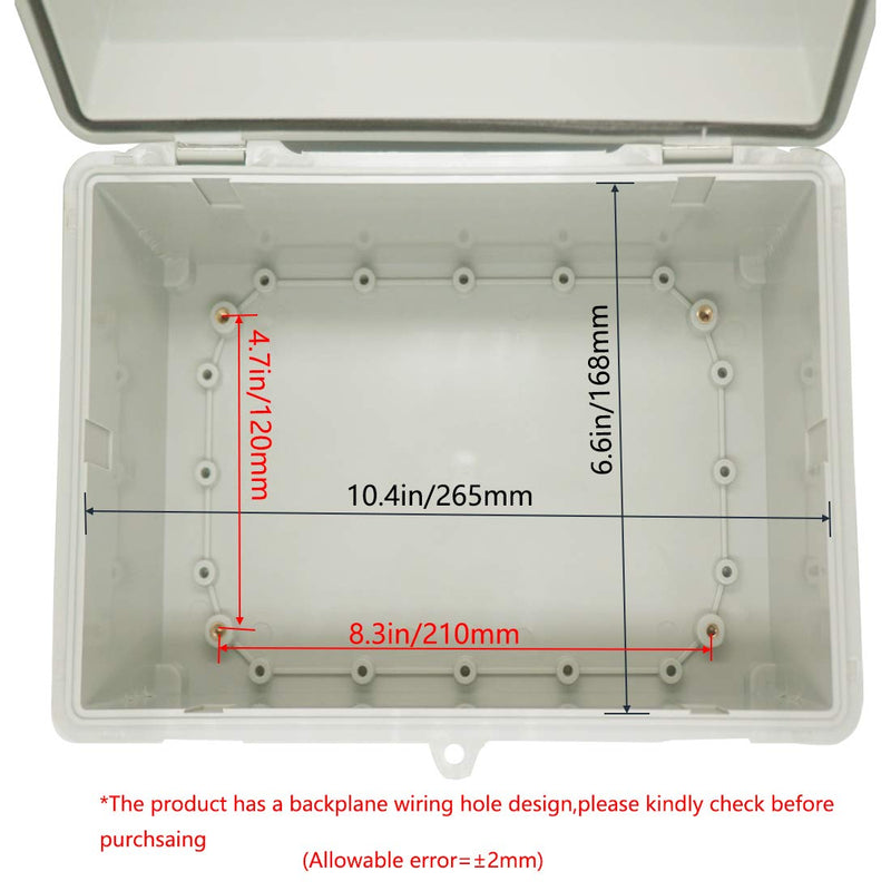 Zulkit Junction Box ABS Plastic Dustproof Waterproof IP65 Electrical Boxes Hinged Shell Outdoor Universal Project Enclosure with 2 Cable Glands 11.42 x 7.48 x 5.51 Inch (290x190x140mm) 11.42" x 7.48" x 5.51"
