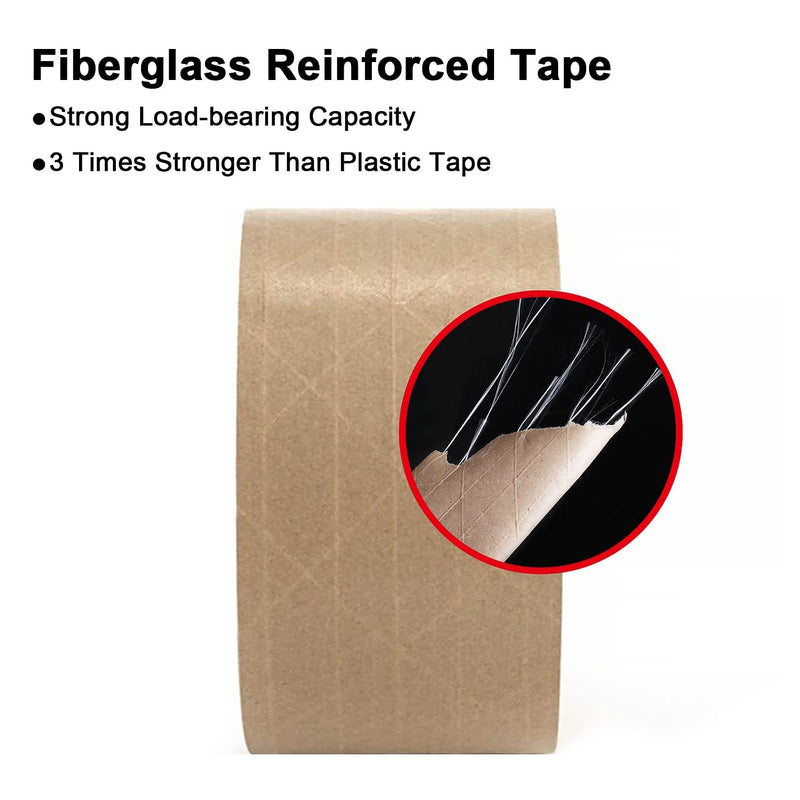 TooCust Water Activated Tape Fiber Reinforced Packing Tape Kraft Tape 2”X 165 feet Per Roll Brown Tape Gummed Paper Tape for Heavy Duty Packaging and Shipping Writable Eco-Friendly Biodegradable 1