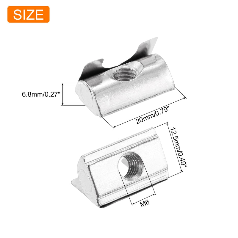 [Australia - AusPower] - uxcell 20Pcs M6 T Nuts Roll in Spring, T Nut with Spring Sheet Carbon Steel Nickel Plated for 3030/4040 Series Slot Aluminum Profile M6-1.0x20x12.5x6.8mm 20 