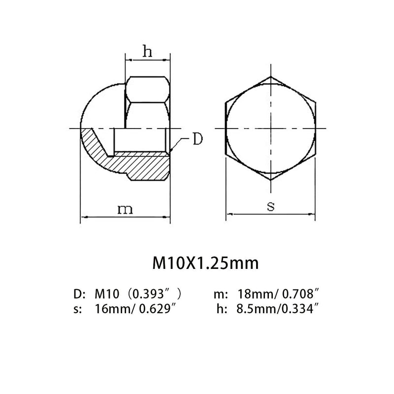 [Australia - AusPower] - M10X1.25mm 304 Stainless Steel Fine Thread Hex Acorn CAP Nuts Decorative Nut Caps 5pcs M10X1.25mm 