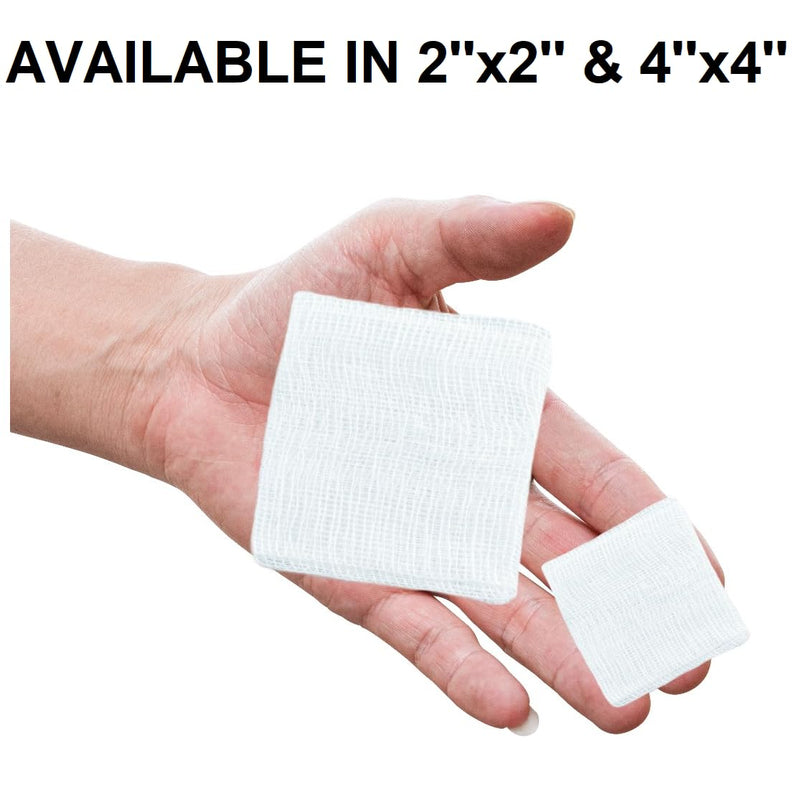 [Australia - AusPower] - Sterile 2'' x 2'' Gauze Pads 12-Ply [Pack of 100] Highly Absorbent 100% Cotton 2x2 Woven Dressing Sponges for First Aid Wound Care - Individually Packed Pouches + 1 Roll of Medical Tape - 2''x2'' 2x2 (100 Pack) 