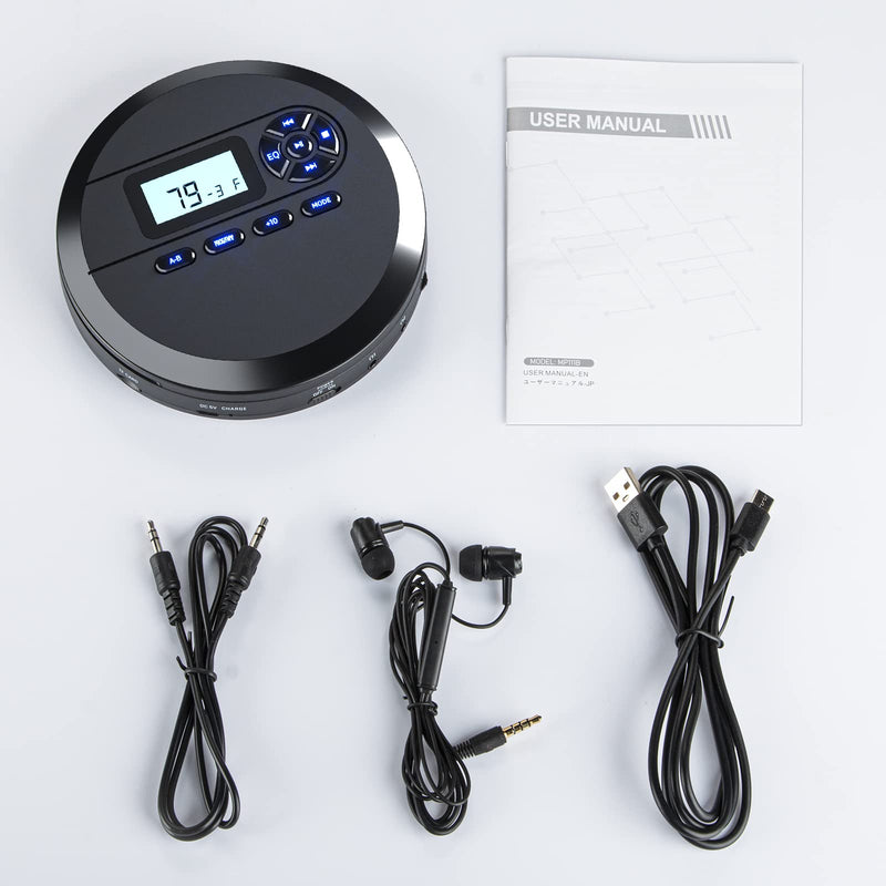[Australia - AusPower] - CD Player Portable, DESOBRY Portable CD Player with Speakers & FM Transmitter, Compact CD Player for Car Built-in 2000mAh Rechargeable Battery, Walkman CD Player with LCD Screen, Earphones, AUX Cord 