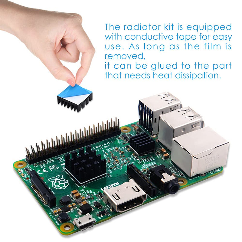 GeeekPi 102 Pieces (12 Different Sizes) Heatsink Kit with Conductive Tape, Aluminum Heatsink Cooler and Copper Heatsink for Raspberry Pi AB B+ 2/3/4