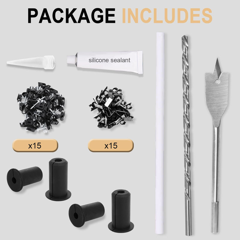 Starlink Cable Routing Kit, 3/4 Inch Cable Grommets for Wall Pass Through, Includes 3/4” Spade Drill Bit, Extra Long Drill Bit & Wall Wire Clips – Starlink Accessories Mounting Kit Black 3/4” Starlink Cable Grommets Kit