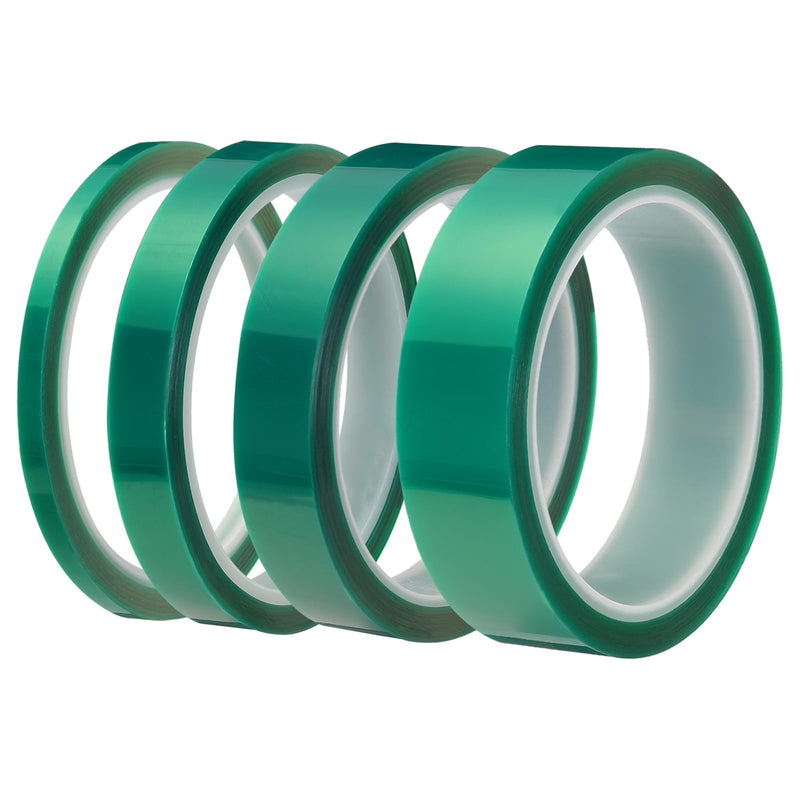 MECCANIXITY Resin Tape Set Silicone Adhesive Tape High Temperature Resistance for Epoxy Resin,River Tables,Craft,Remove Residue 0.98/0.71/0.51/0.24 Inch Wide 108x13FT Long(Green),1 Set