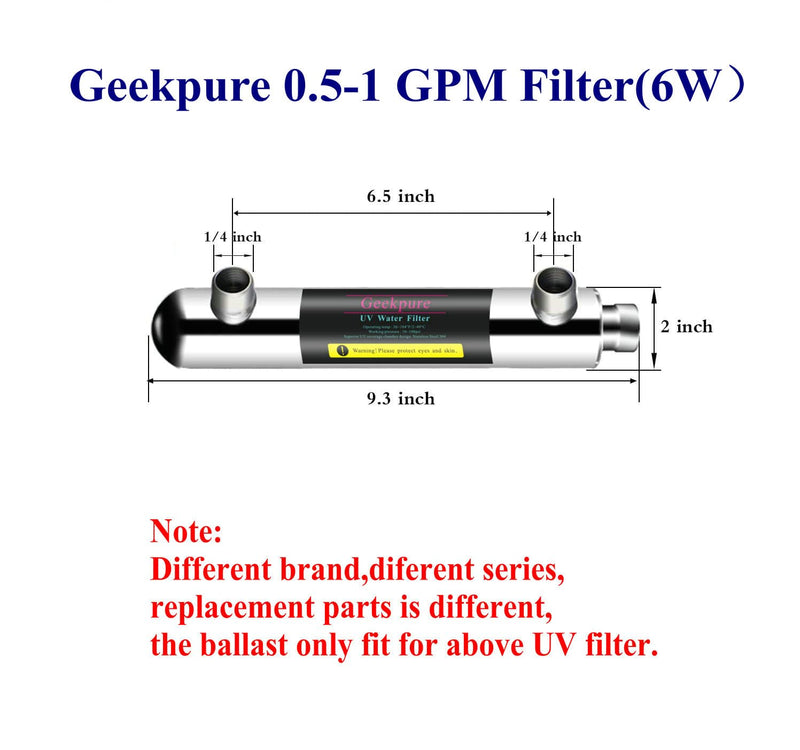 Geekpure UV Water Filter, Water Purifier Electric Ballast for 6W Ballast (6W)