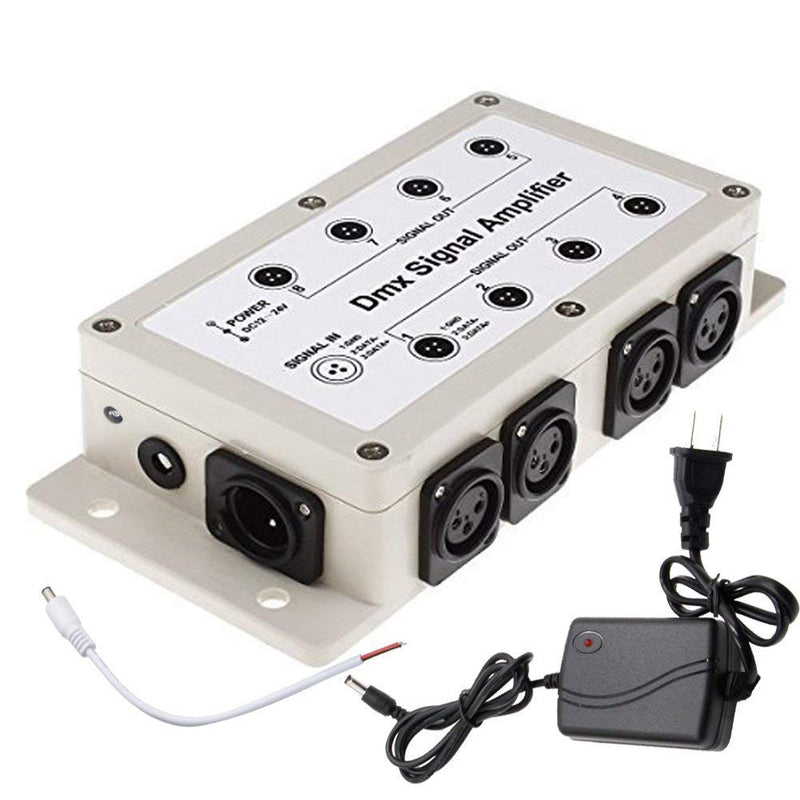 [Australia - AusPower] - RioRand DMX512 Signal Splitter Amplifier 3Pin, 1 Input 8 Channel Isolated DMX Distributor with Signal Indicator - Compatible with LED DMX Controller, 8 Channel DMX Decoder, DMX Opto Splitter 
