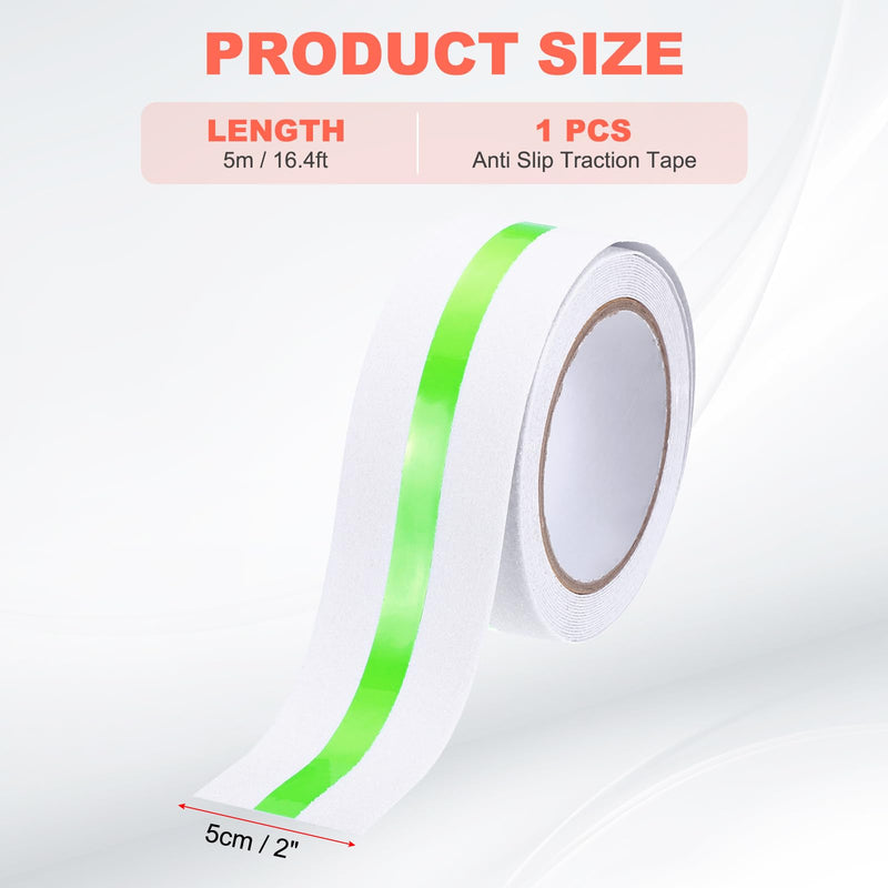 MECCANIXITY Anti Slip Traction Tape with Luminous Strip 2 Inch x 16.4 ft Waterproof Non Skid Stair Treads Grip Tape for Indoor Stairs Step Outdoor Skateboard, White with Green 2 Inch x 16.4ft White/Green 1
