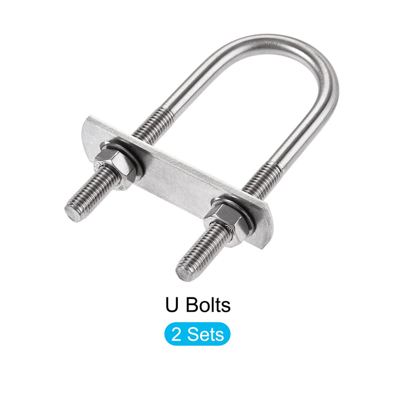 [Australia - AusPower] - U Bolts 2 Sets (M8x35x102mm), Round U Bolt 304 Stainless Steel with Accessories - for Construction, Pipe M8x35x102mm 