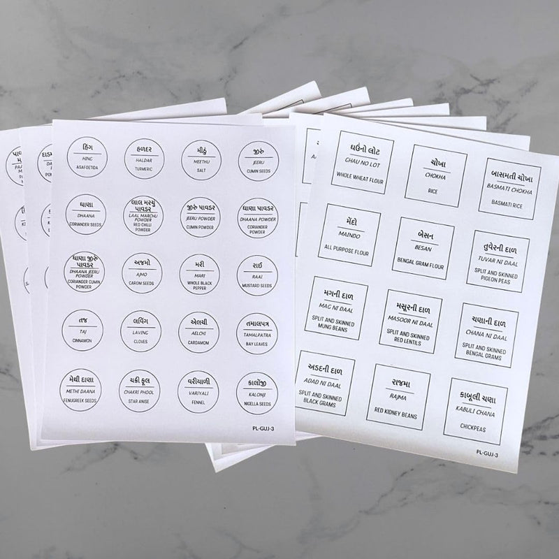 [Australia - AusPower] - 136 Printed Indian Gujarati Bilingual Plus 40 Blank Kitchen Pantry Labels, Minimalist, Waterproof, Dishwasher-Safe, Easy to Remove and Re-Stick 