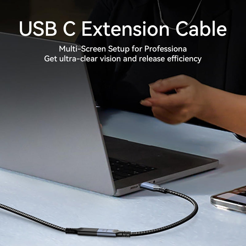 Long 10FT usb c to usb c Extension Cable Compatible with Thunderbolt 4, high Speed 40gbps Data Transfer,USB4 type c Male to Female Extension Cable,240W Fast Charging,8K@60Hz 4K@120Hz Video Display. 10 ft