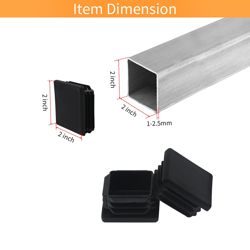 [Australia - AusPower] - 2 Inch 2x2 Square Tube End Cap Plastic Plugs 12 Pack, 2 Inch 2x2 Square Tubing Plug 2x2 Tube End Caps Fence Post Pipe Cap Cover Tubing Insert Chair Glide Finishing Plugs, Black 