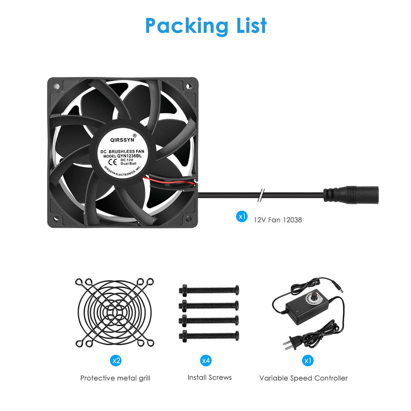High cfm Computer Fan 120mm x 38mm 110V 220V AC Powered Variable Speed Fan Cooling Components for Receiver Xbox DVR PlayStation Mining Rig Case Server Cabinet Grow Tent GPU Workstations 4.7x4.7x1.5in