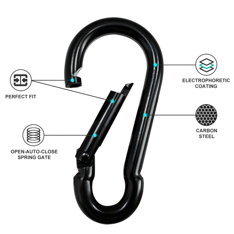 [Australia - AusPower] - KINLINK 25 Pack Black Carbon Steel Carabiner Clip, 1.97 inch Heavy Duty Spring Snap Hook, Small Carabiner Clips for Outdoor Camping, Swing, Hammock, Hiking, Fishing, Quick Link Keychain 1.97 IN 