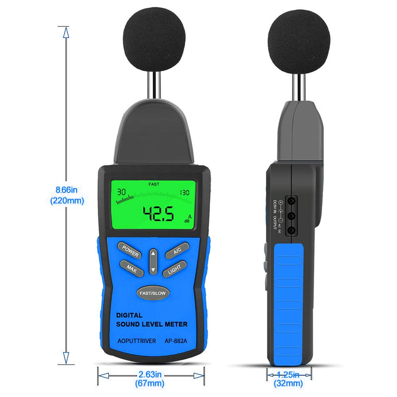 [Australia - AusPower] - Decibel Meter, Digital Sound Level Meter AP-882A Sound Monitor Tester Range from 30-130dB, Digital Decibel Meter with LCD Backlight/Max Hold/Sensitivity Adjustment and dBA/C Switch (Battery Included) 882A 