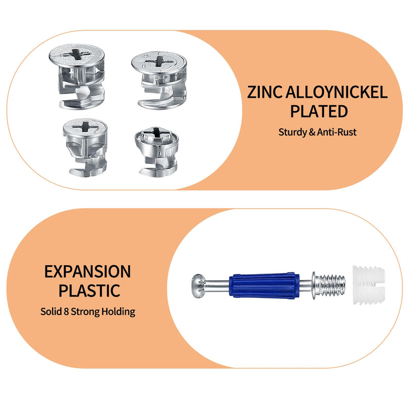 [Australia - AusPower] - Cam Lock Nuts and Cam Screws, 110 Pcs Cam Locks for Furniture Connecting Cam Lock Fittings, 3 in 1 Cam Connector Bolt Fittings Fasteners Hardware Parts for Drawer Dresser Cabinet 