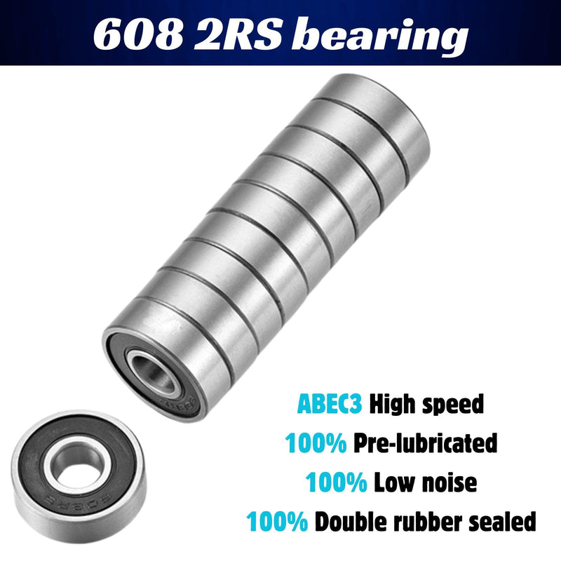 [Australia - AusPower] - 608 2RS Bearings, 20 Pack 608 Bearing, 8x22x7mm RS Ball Bearing Grease Seal Assembly Roller Skateboard Bearings, Double Rubber Sealed Miniature Deep Groove Ball Bearing 