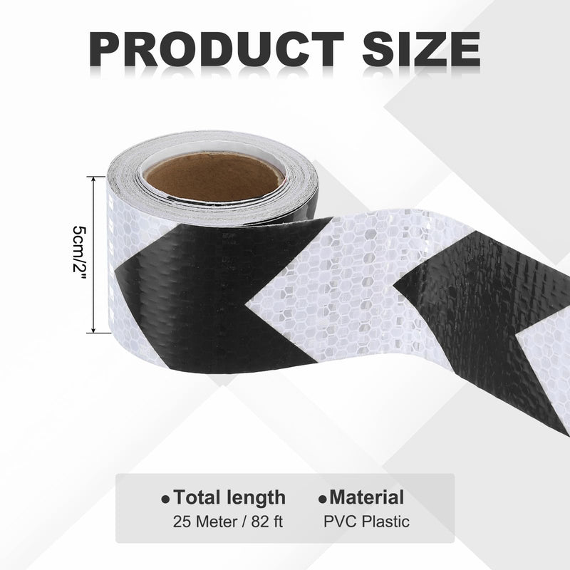 MECCANIXITY Reflective Tape, 2 Inch x 16 ft Self-Adhesive Trailer Reflector Tape Waterproof Warning Safety Sticker Night Reflectors Arrow Tape for Bikes, Black-White 2 Inch x 16 Feet