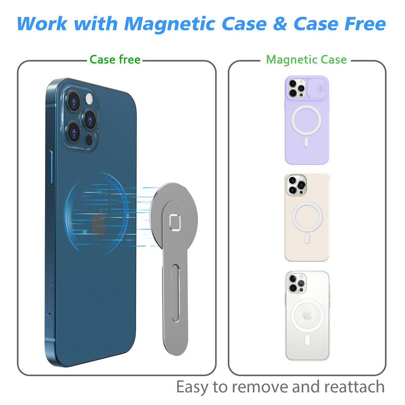 [Australia - AusPower] - Magnetic Phone Holder for Laptop Designed for iPhone 15/14/ 13/12 MagSafe, Adjustable Phone Monitor Side Mount, Slim Portable Foldable Computer Expansion Bracket, Silver Sliver 