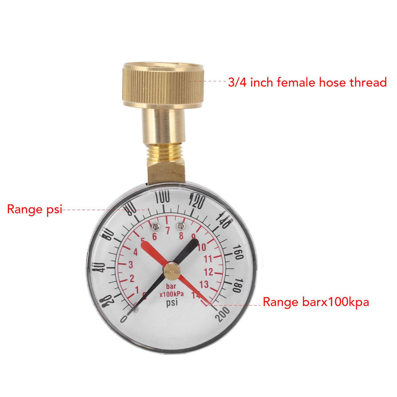 [Australia - AusPower] - Pressure Gauge, Water Pressure Tester, Aluminium Alloy, Iron, 0 to 200 Psi, Universal Water Pressure Tester with 3/4 Female Hose Thread for Replacement 