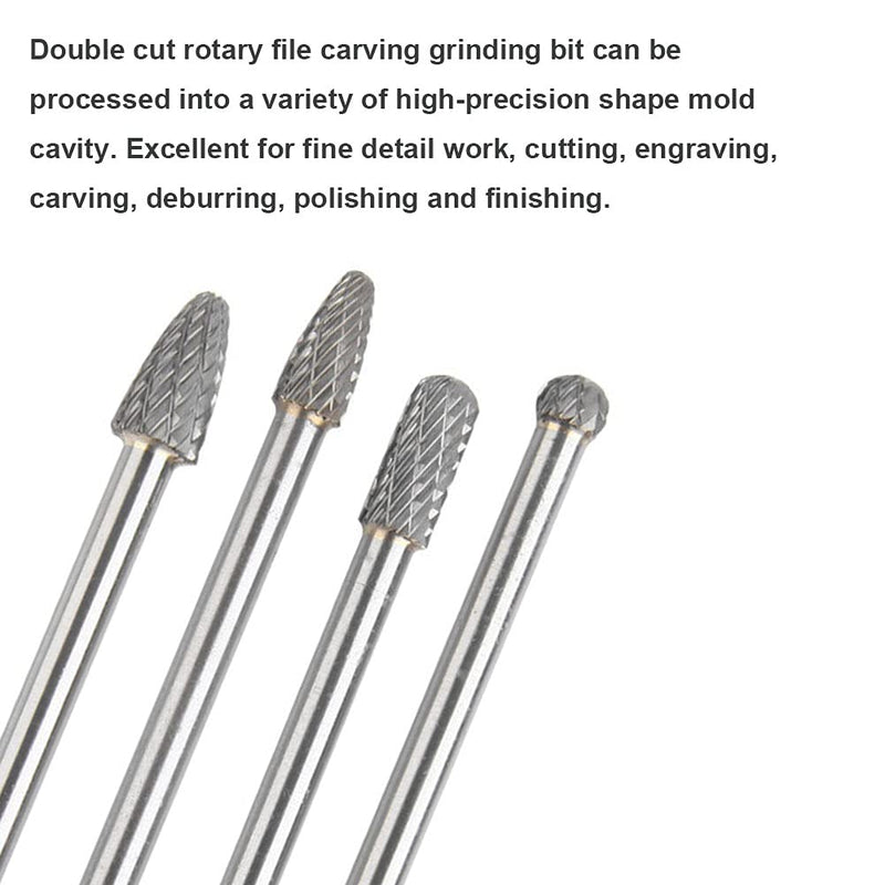 [Australia - AusPower] - 6-Inch Long Carbide Rotary Burr Set 6 mm (0.25 inch) Shank Long Reach Double Cut Tungsten Carbide Rotary File Set Fits Rotary Tool for Woodworking Drilling Carving Engraving, 4pcs 