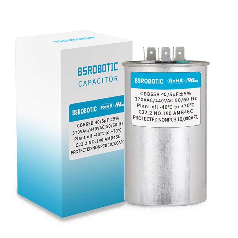 [Australia - AusPower] - 40/5 440v CBB65B AC Capacitor - 40+5 uf ±5% MFD 370/440 Volt Dual Run Round Capacitor, CBB65 Dual Run Circular Start Capacitor for AC Motor Run or Fan Start or Condenser Straight 40uf01 