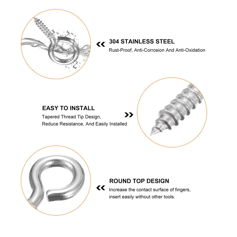 [Australia - AusPower] - uxcell 10Pcs Eye Screws, 304 Stainless Steel 20x10mm Small Self Tapping Screw Hooks Ring Mini Eye Pins for DIY Handwork Wooden Clay Pendants Cork Bottles, Silver 10 