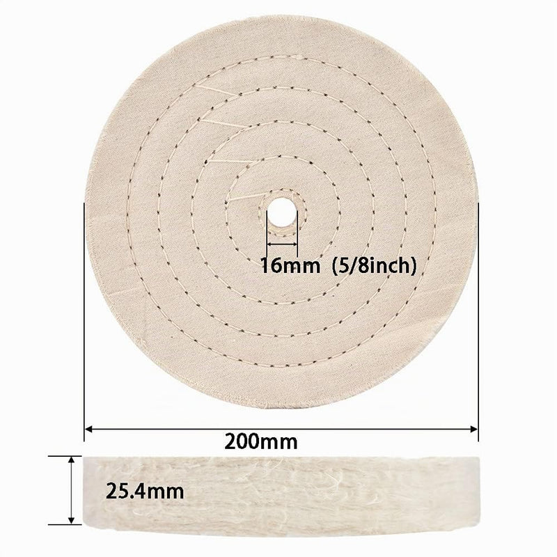 200 mm (70 Layers) Spiral Stitched Polishing Disc Mirror Polishing Disc with 16 mm Bore for Table Grinding Tools, 2 Pieces Polishing Discs Buffing Disc for Grinding Stand