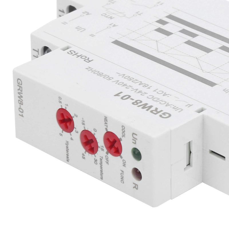 [Australia - AusPower] - BuyWeek Temperature Control Relay, Temperature Monitoring AC/DC 24 V-240 V, 1.4 Inch Rail Installation, Digital Thermostat with Probe L-N, High/Low Temperature, LED Display -15 ℃ ~ 45 ℃ (GRW8-01) 