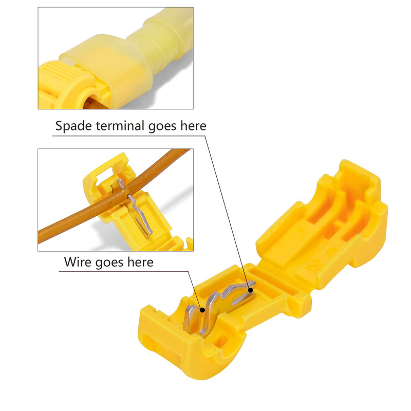 [Australia - AusPower] - 100 Pcs/50 Pairs T-Tap Wire Connectors, Ginsco Quick Splice Self-Stripping Electrical T-tap Wire Terminals with Nylon Fully Insulated Male Spade Connector Quick Disconnects Kit for Wiring Automotive 22-10AWG : 100pcs 
