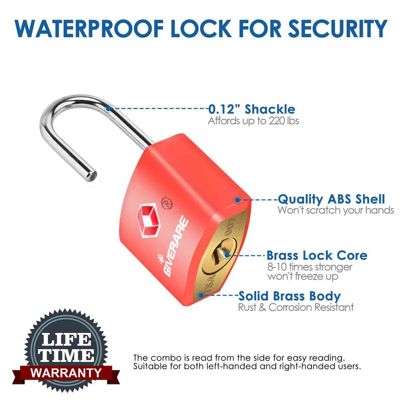 [Australia - AusPower] - 4 PACK TSA Approved Travel Luggage Locks with Keys, Solid Brass Copper Keyed Padlock, ABS Plastic Covered Small Locks for Suitcase, Backpack, Gym Locker, Jewelry Box-by GIVERARE 