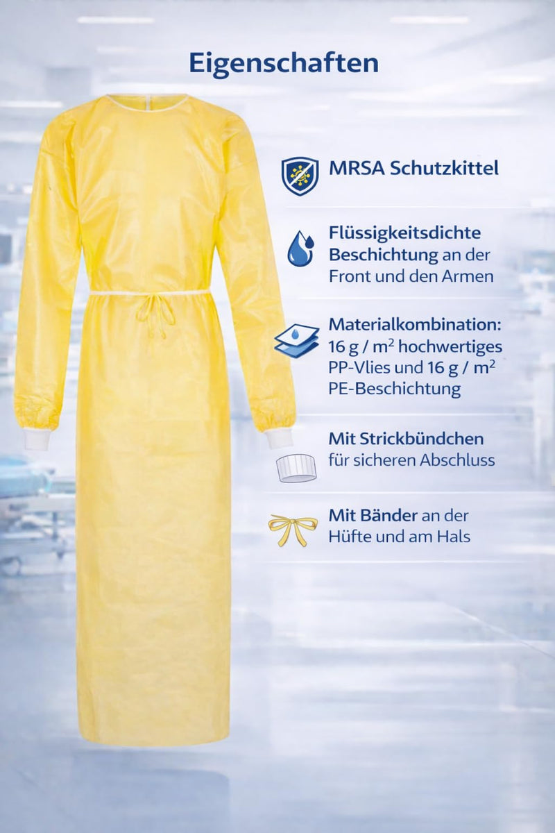 Pack of 10 MRSA Protective Gown Yellow - Disposable Protective Gown with PE Coating, Insulation Gown Surgical Gown Visitor Coat, Hospital Gown, Protective Gown Disposable 10 pieces